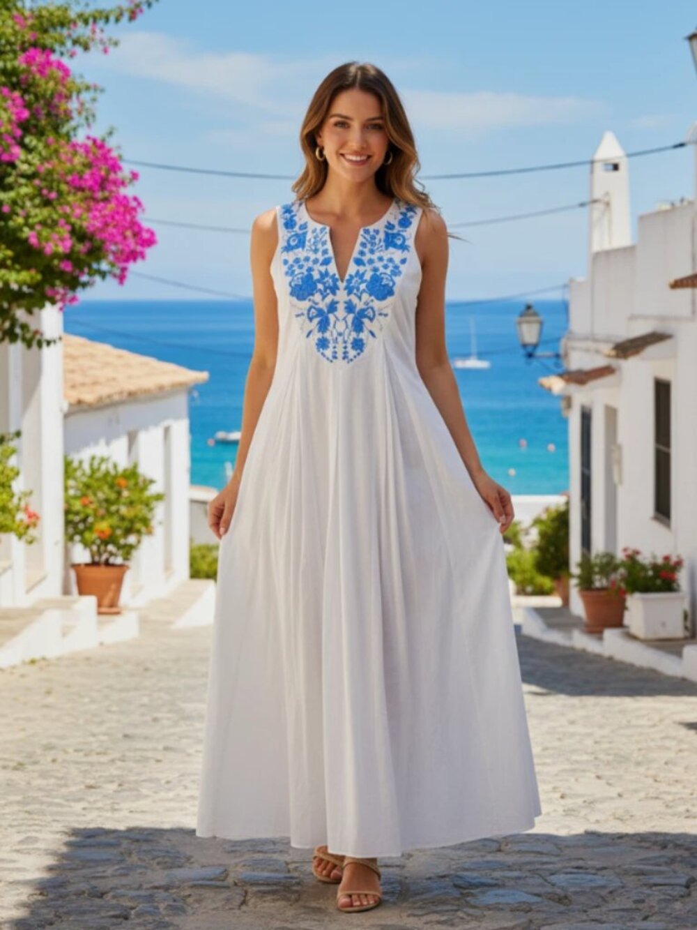 Tuckernuck White Cyprus Maxi Dress Large Floral Embroidered NWT Summer Vacation - Picture 1 of 10